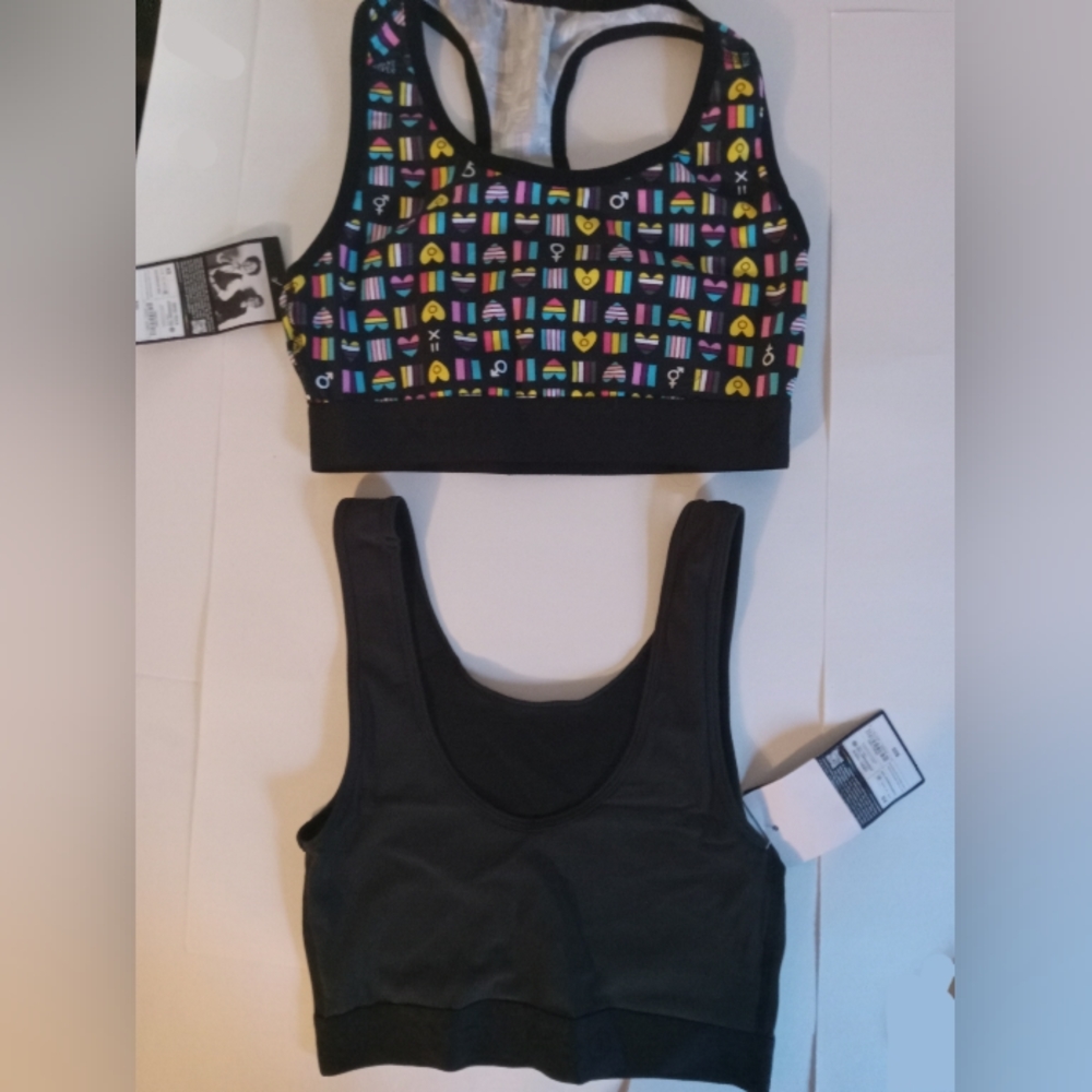 TakePride, TomboyX, Size XS, Racerback Bra & Black Compression Top